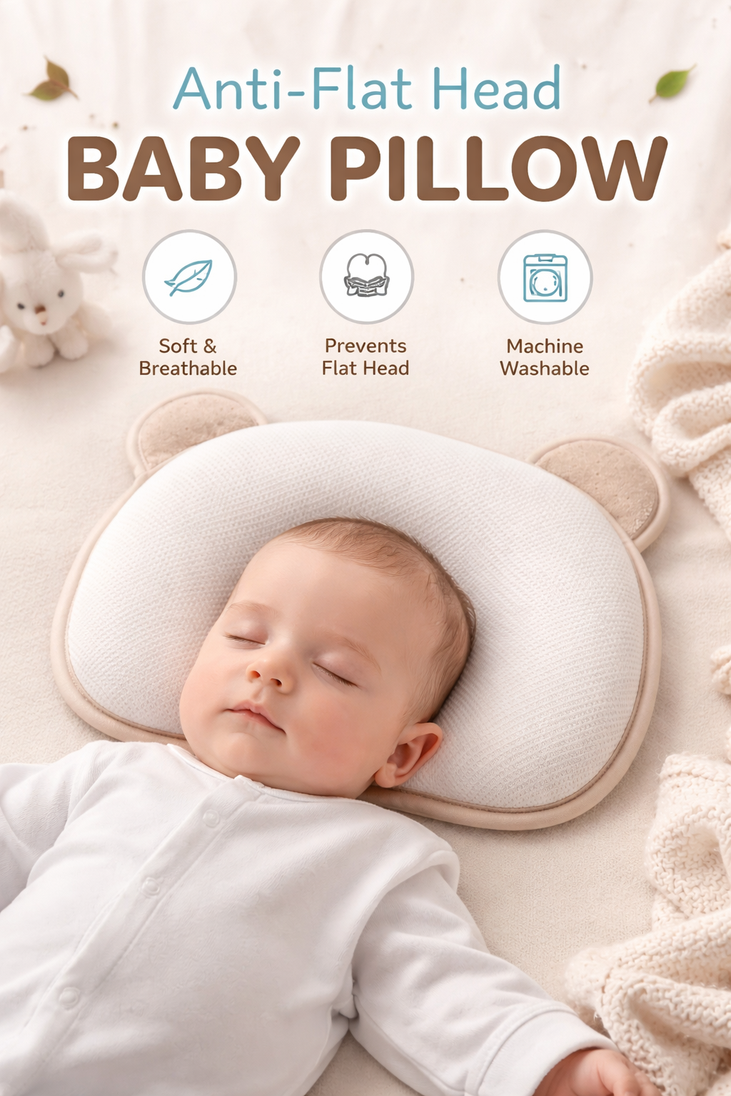Baby Head Shaping Pillow – Prevent Flat Head & Improve Sleep